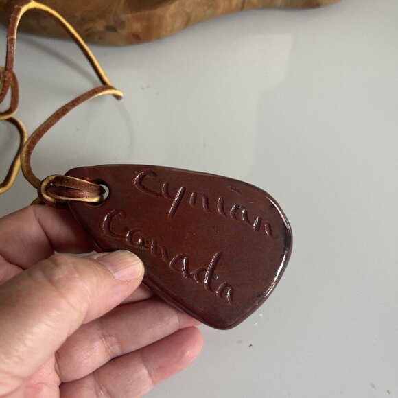 Studio Art Pottery Pendant Modernist Ceramic Necklace Abstract Bear Claw Signed - Picture 5 of 5